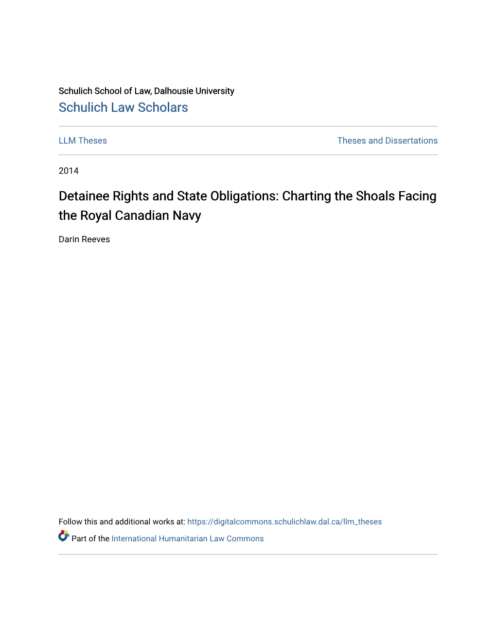 Detainee Rights and State Obligations: Charting the Shoals Facing the Royal Canadian Navy