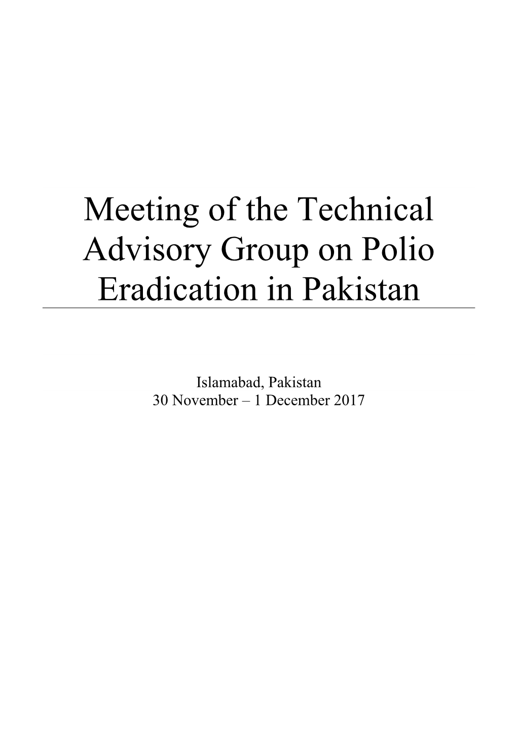 Meeting of the Technical Advisory Group on Polio Eradication in Pakistan