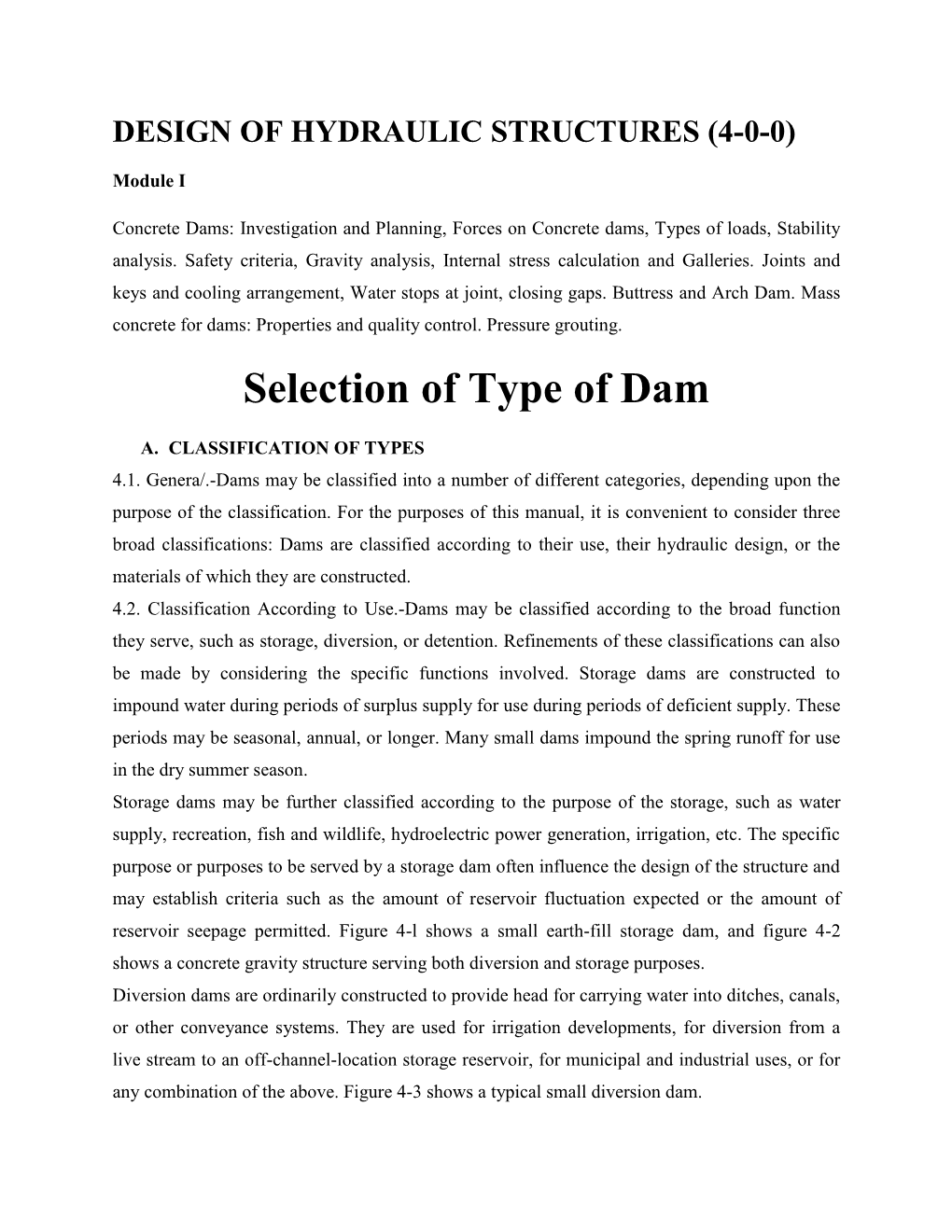 Selection of Type of Dam