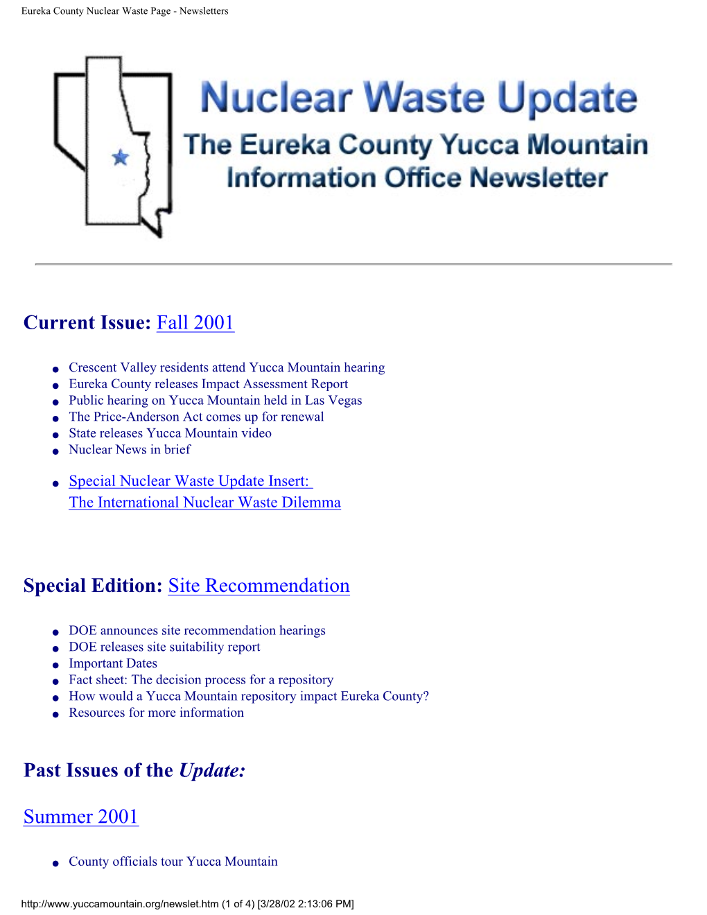 Eureka County Nuclear Waste Page - Newsletters