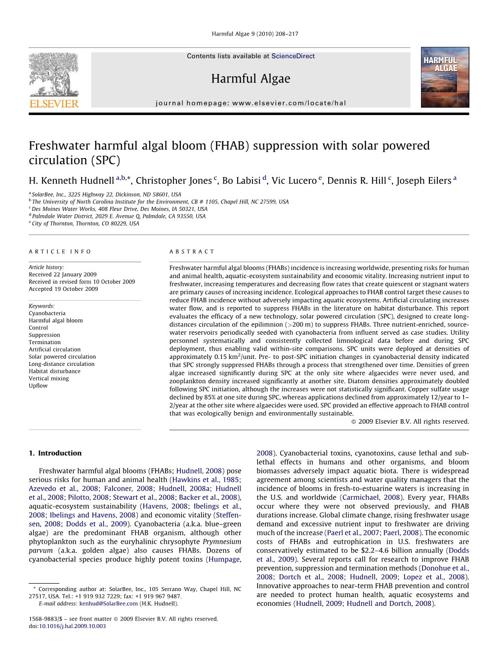 Freshwater Harmful Algal Bloom (FHAB) Suppression with Solar Powered Circulation (SPC)