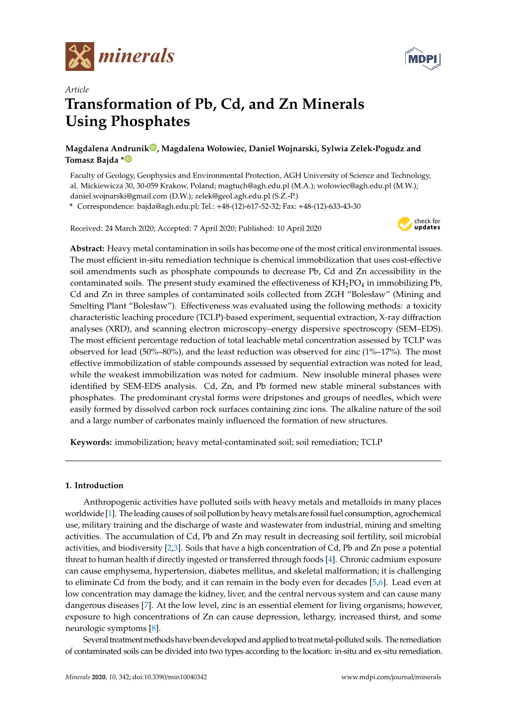 Transformation of Pb, Cd, and Zn Minerals Using Phosphates