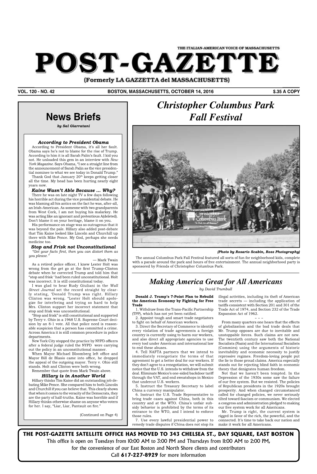 News Briefs Christopher Columbus Park Fall Festival