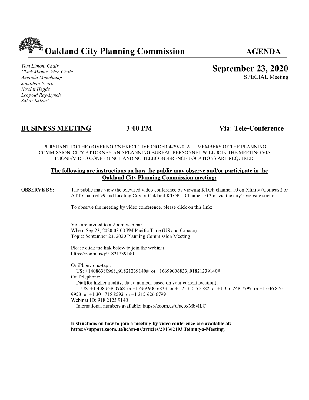 September 23, 2020 Planning Commission Meeting