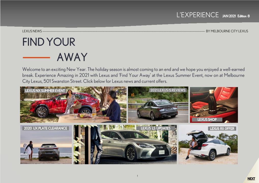 Find Your Away’ at the Lexus Summer Event, Now on at Melbourne City Lexus, 501 Swanston Street