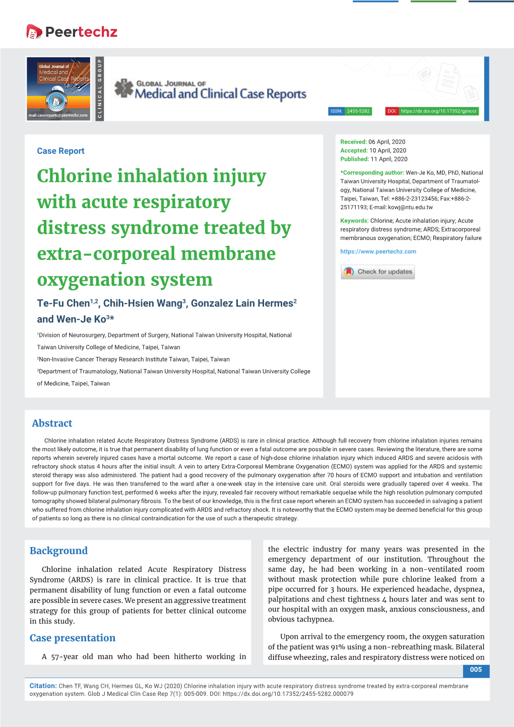 Chlorine Inhalation Injury with Acute Respiratory Distress Syndrome Treated by Extra-Corporeal Membrane Oxygenation System