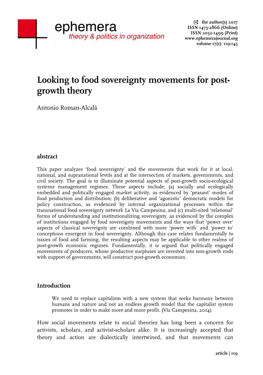 Looking to Food Sovereignty Movements for Post- Growth Theory