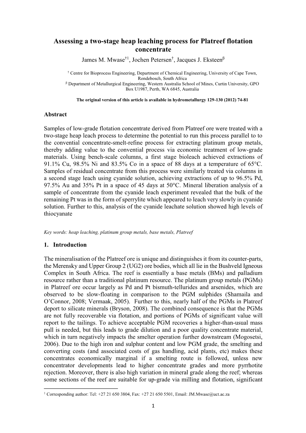 Assessing a Two-Stage Heap Leaching Process for Platreef Flotation Concentrate