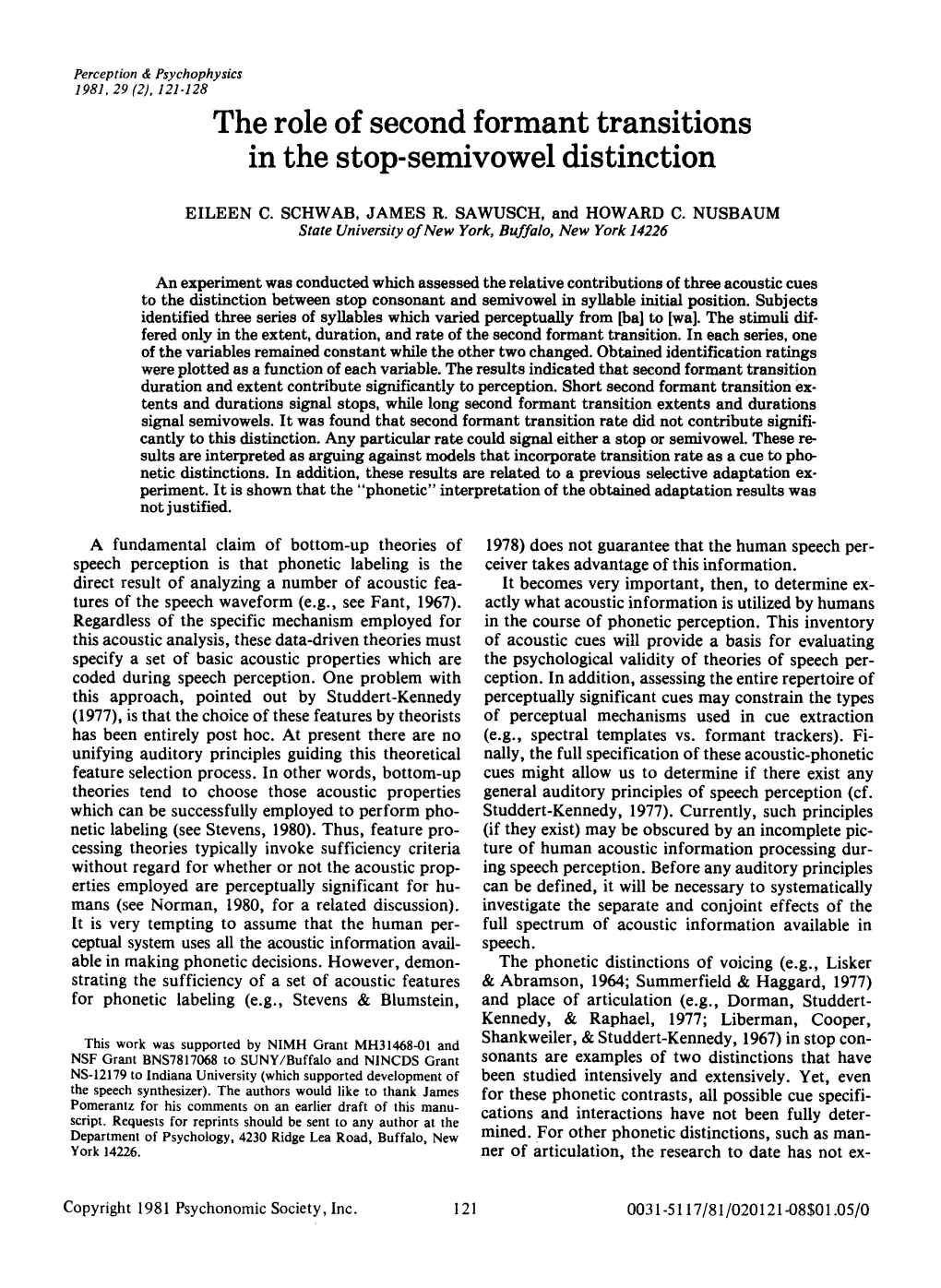 The Role of Second Formant Transitions in the Stop-Semivowel Distinction