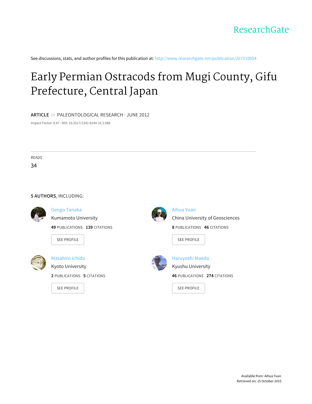 Early Permian Ostracods from Mugi County, Gifu Prefecture, Central Japan