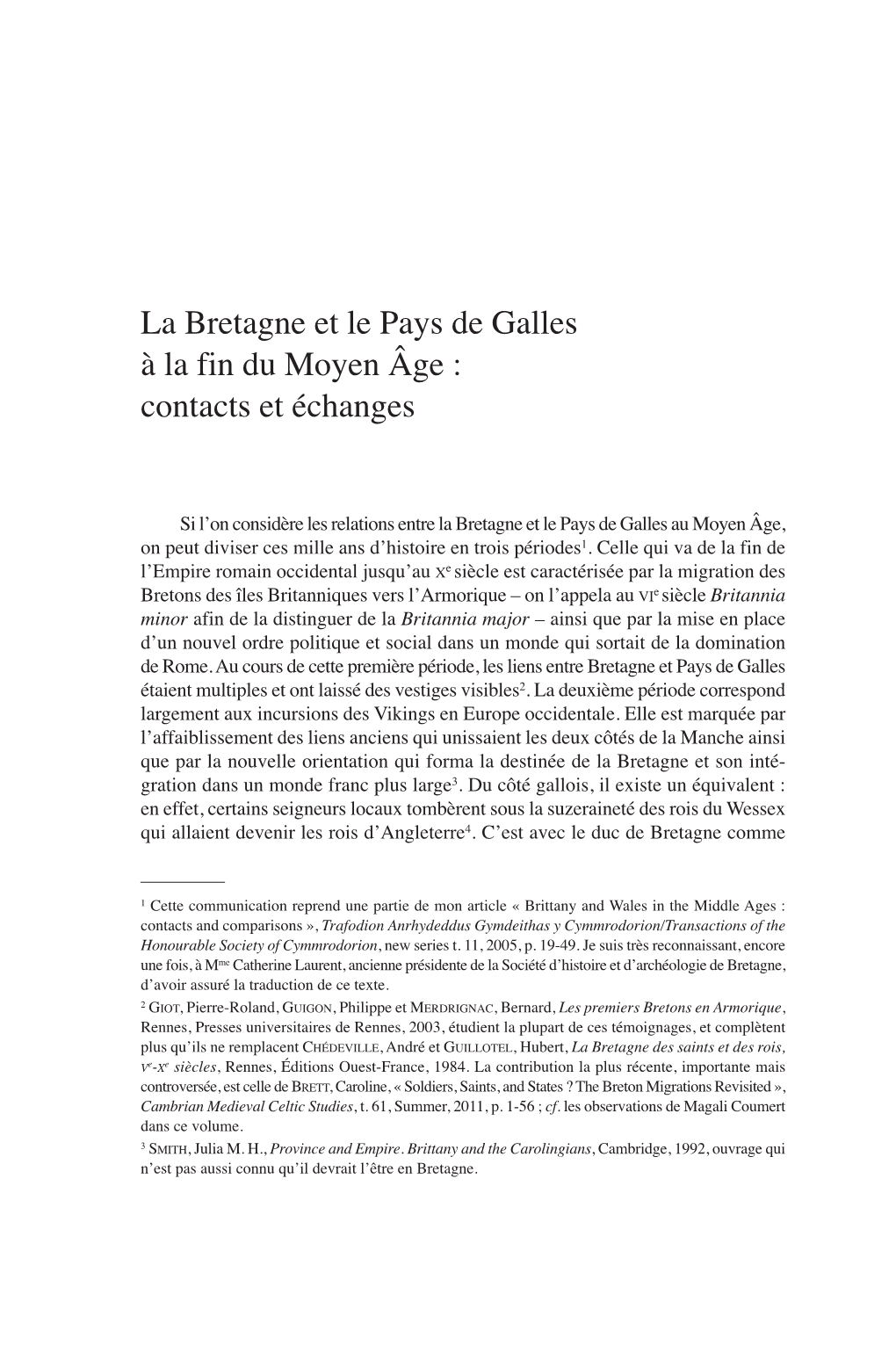 La Bretagne Et Le Pays De Galles À La Fin Du Moyen Âge�: Contacts Et Échanges