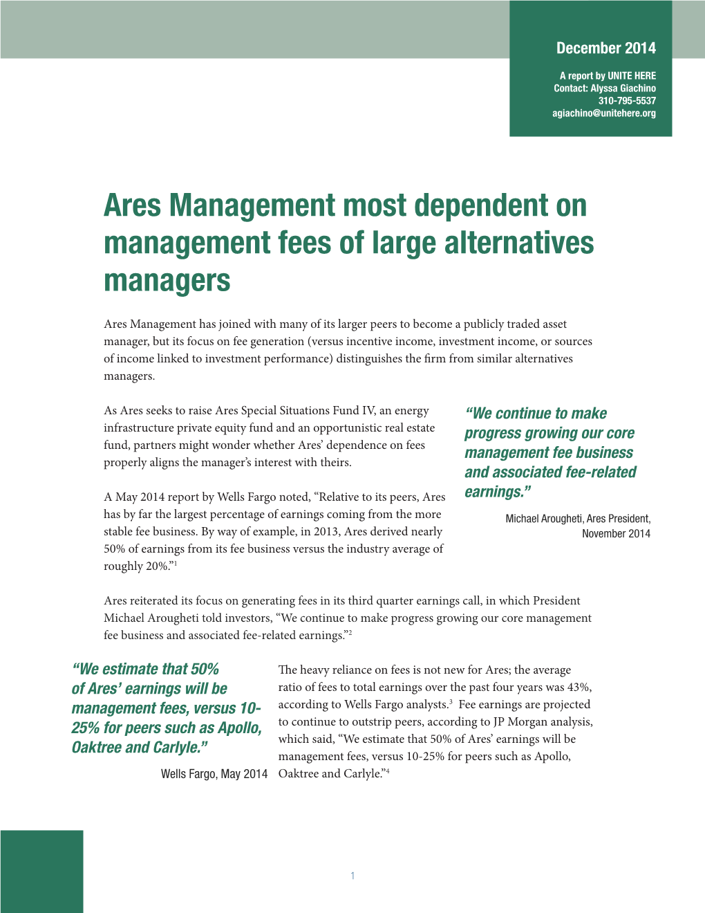 Ares Management Most Dependent on Management Fees of Large Alternatives Managers