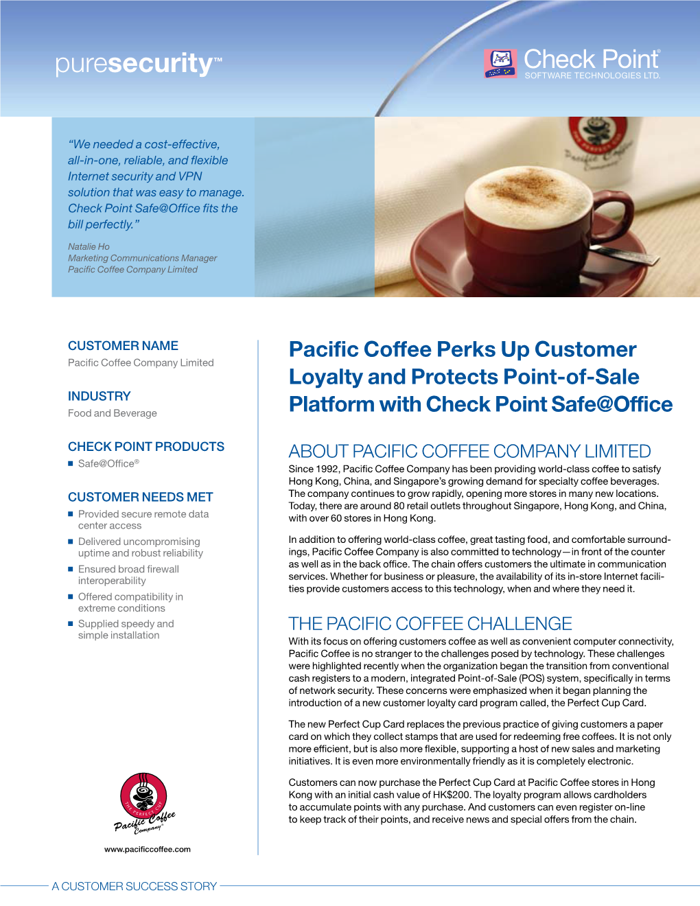 Pacific Coffee Perks up Customer Loyalty and Protects Point-Of-Sale Platform with Check Point Safe@Office