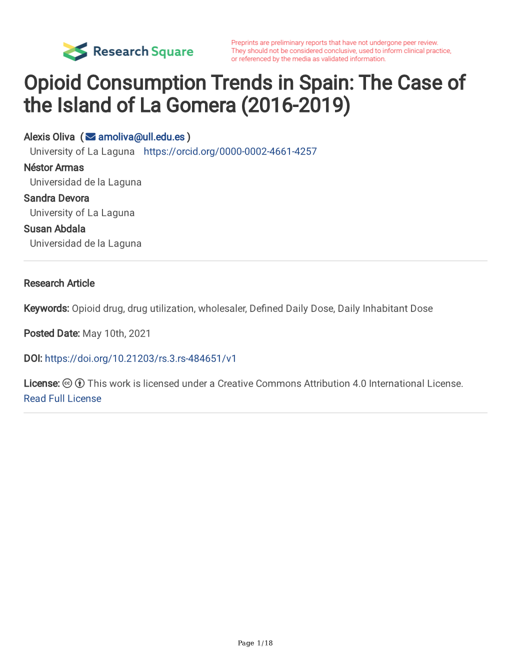 Opioid Consumption Trends in Spain: the Case of the Island of La Gomera (2016-2019)