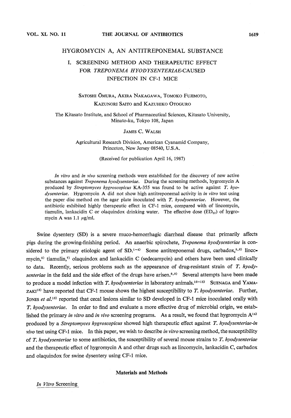 Hygromycin A, an Antitreponemal Substance I