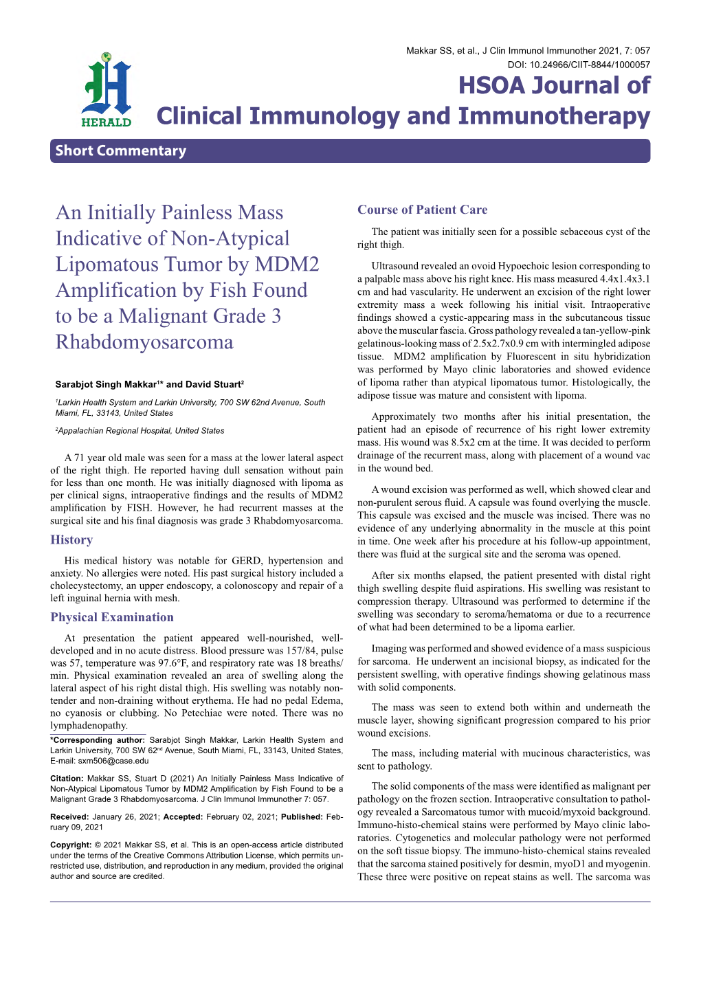 An Initially Painless Mass Indicative of Non-Atypical Lipomatous Tumor By