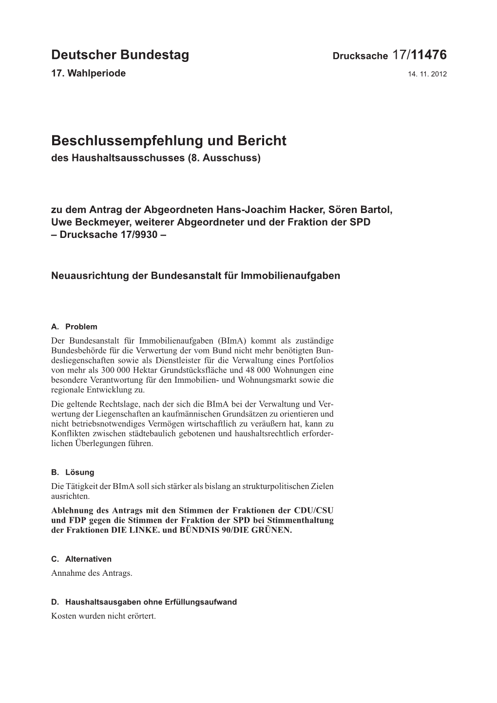 Beschlussempfehlung Und Bericht Des Haushaltsausschusses (8