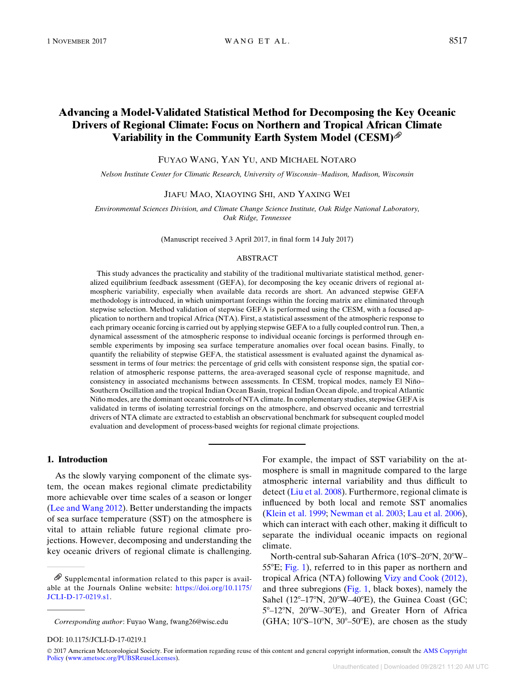 Downloaded 09/28/21 11:20 AM UTC 8518 JOURNAL of CLIMATE VOLUME 30