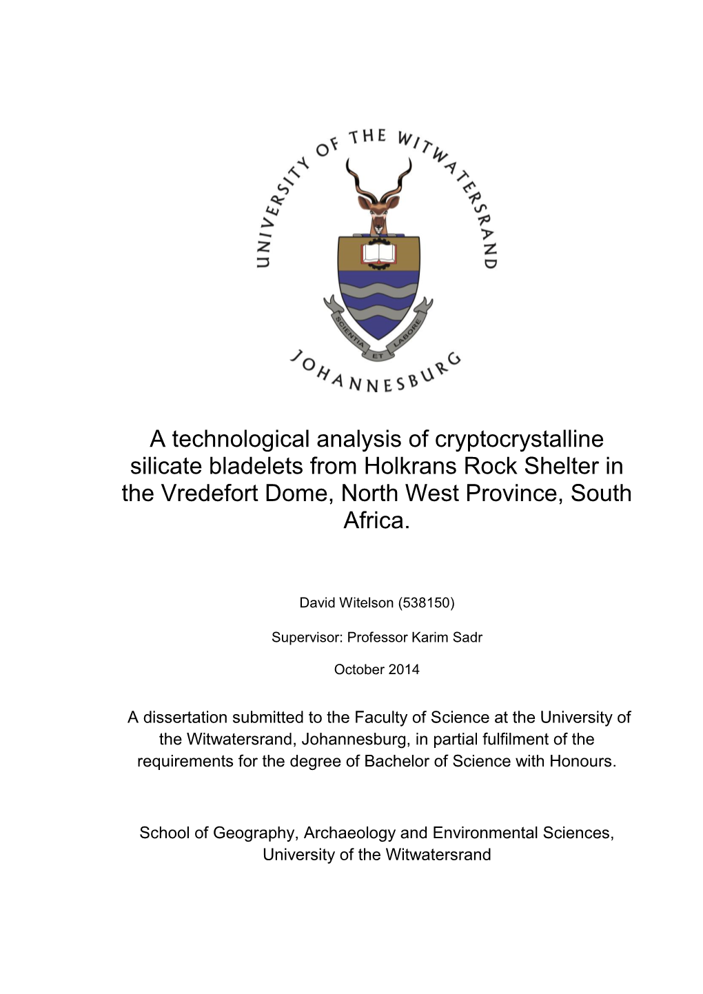 A Technological Analysis of Chert Bladelets from Holkrans