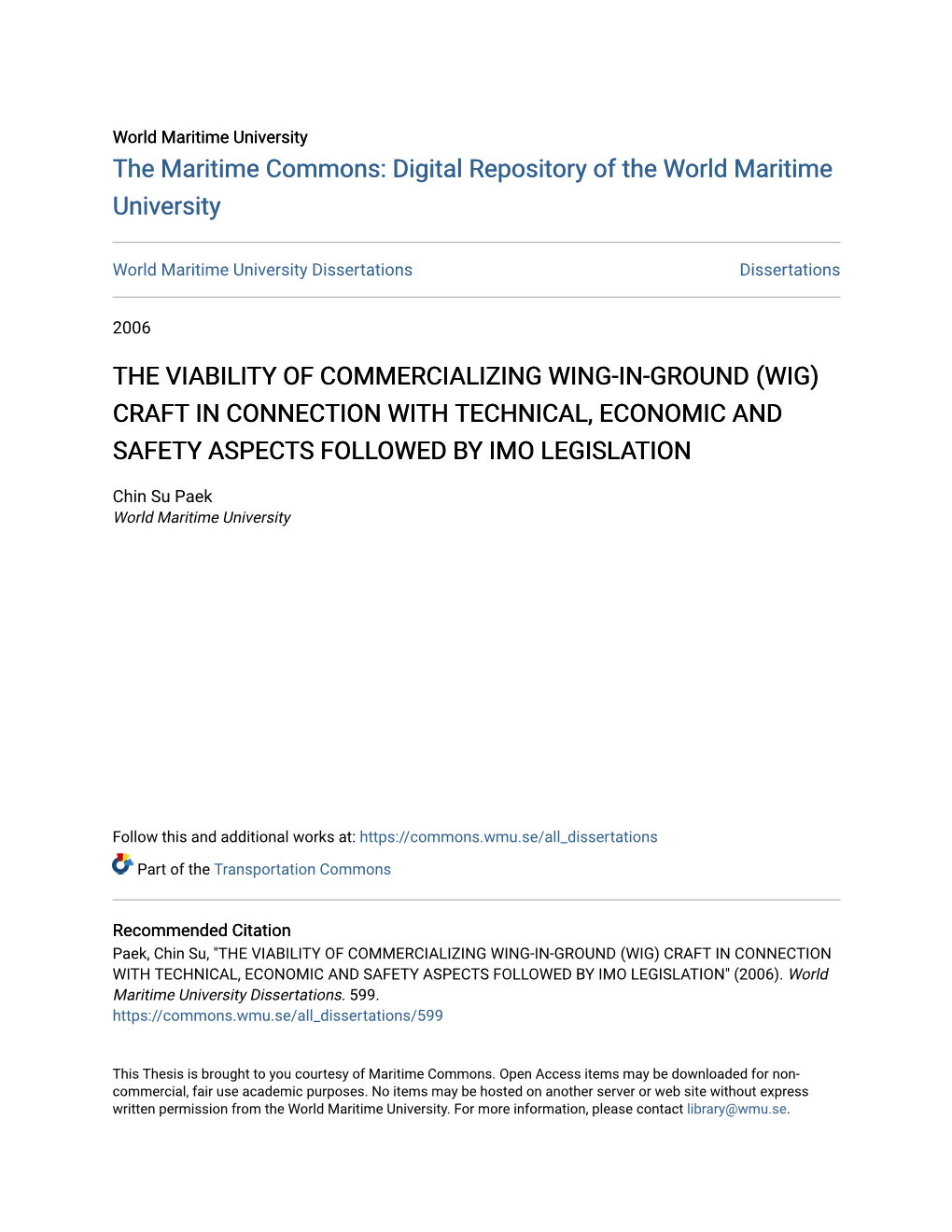 Wig) Craft in Connection with Technical, Economic and Safety Aspects Followed by Imo Legislation