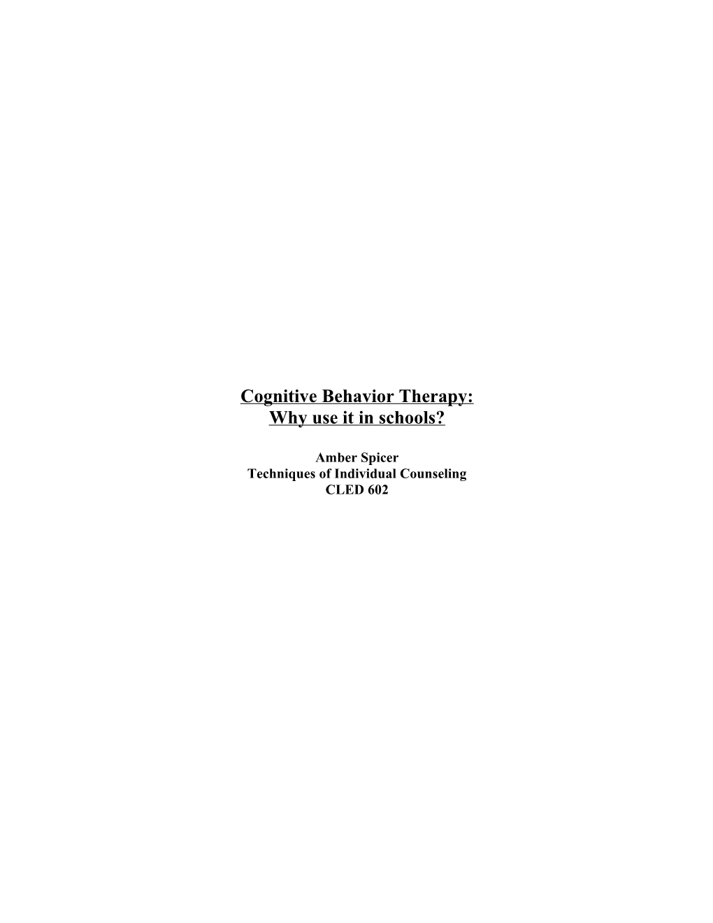 Cognitive Behavior Therapy