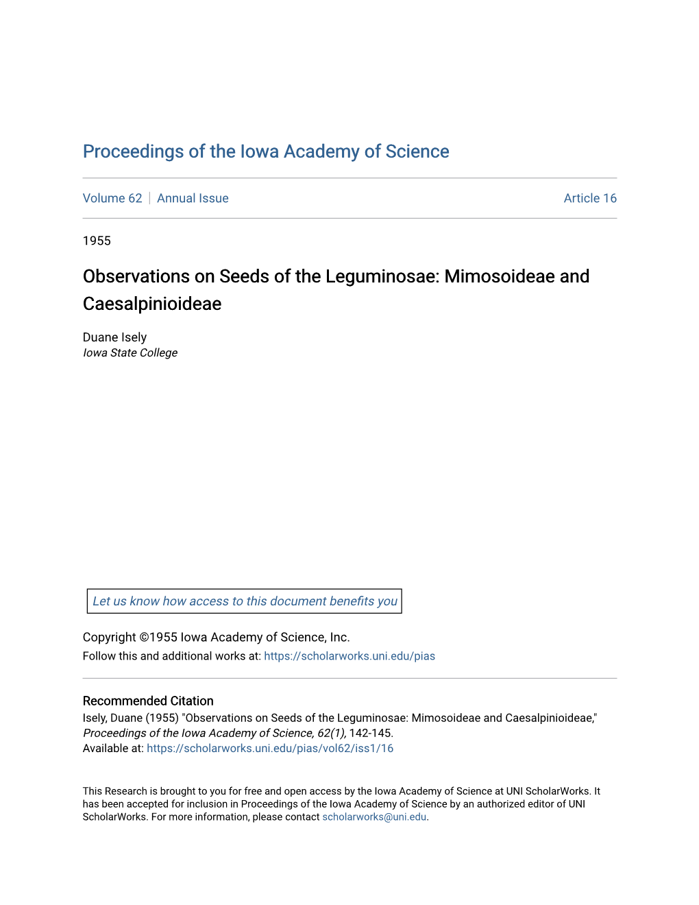 Observations on Seeds of the Leguminosae: Mimosoideae and Caesalpinioideae