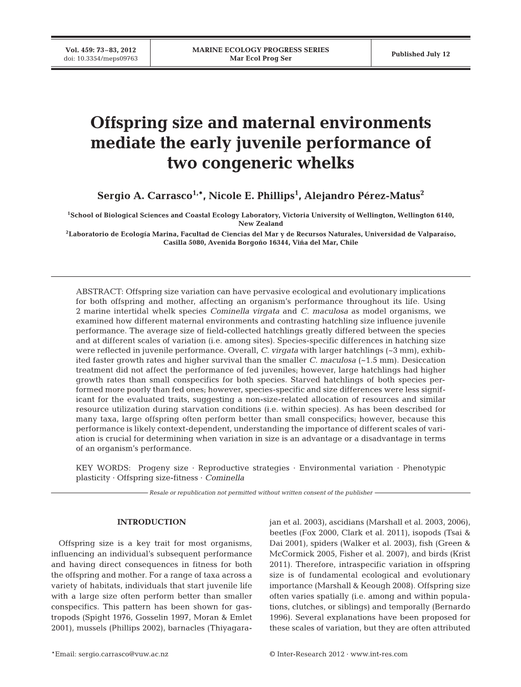 Offspring Size and Maternal Environments Mediate the Early Juvenile Performance of Two Congeneric Whelks