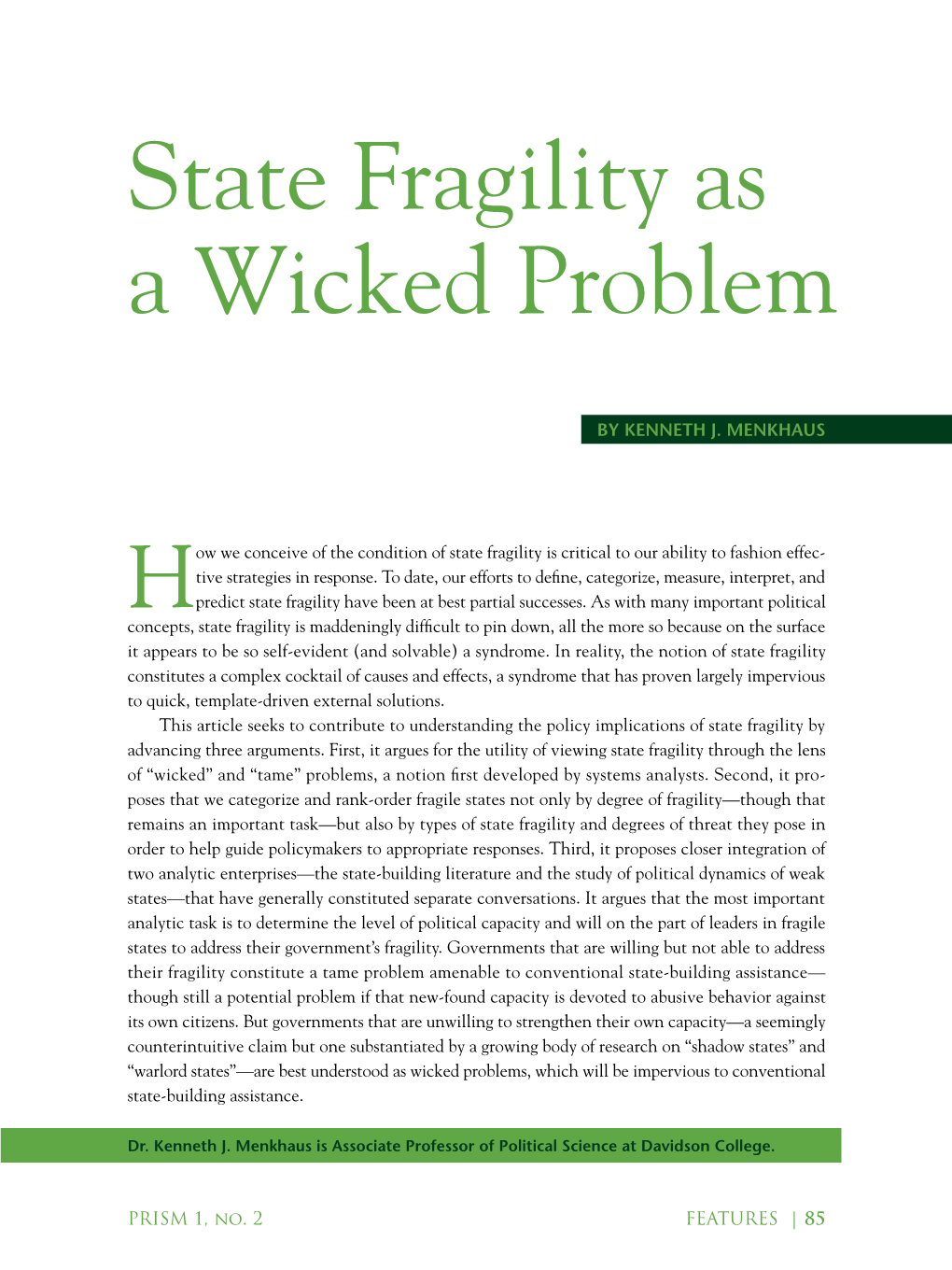 State Fragility As a Wicked Problem