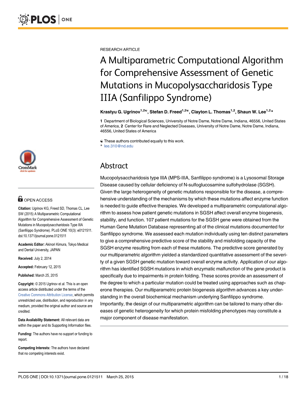 A Multiparametric Computational Algorithm for Comprehensive Assessment of Genetic Mutations in Mucopolysaccharidosis Type IIIA (Sanfilippo Syndrome)