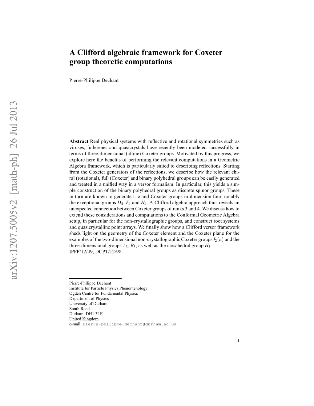 A Clifford Algebraic Framework for Coxeter Group Theoretic Computations 3