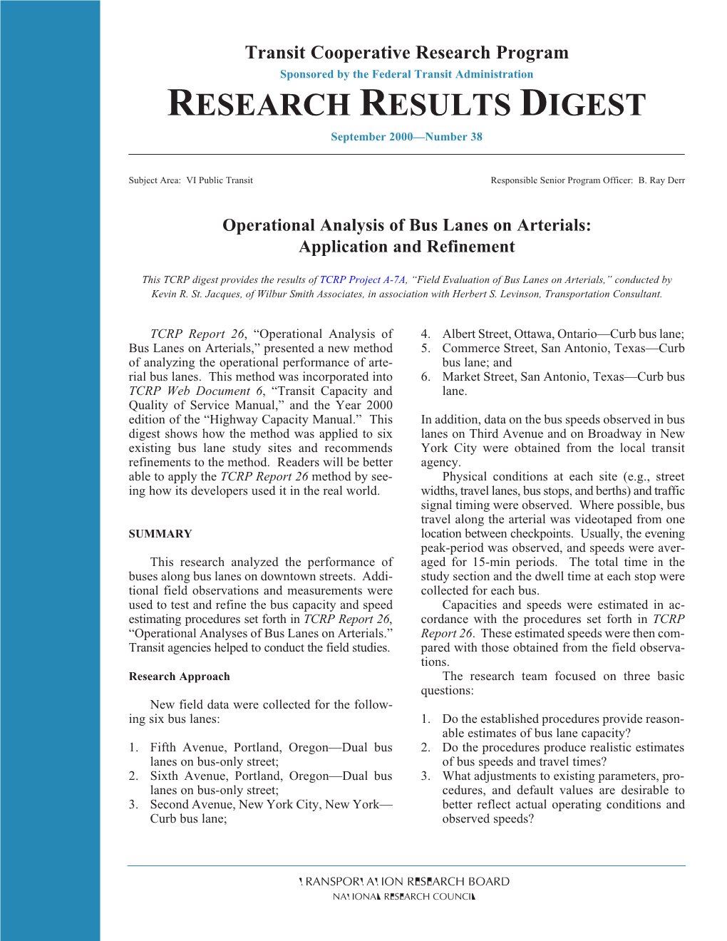 TCRP RRD 38: Operational Analysis of Bus Lanes on Arterials