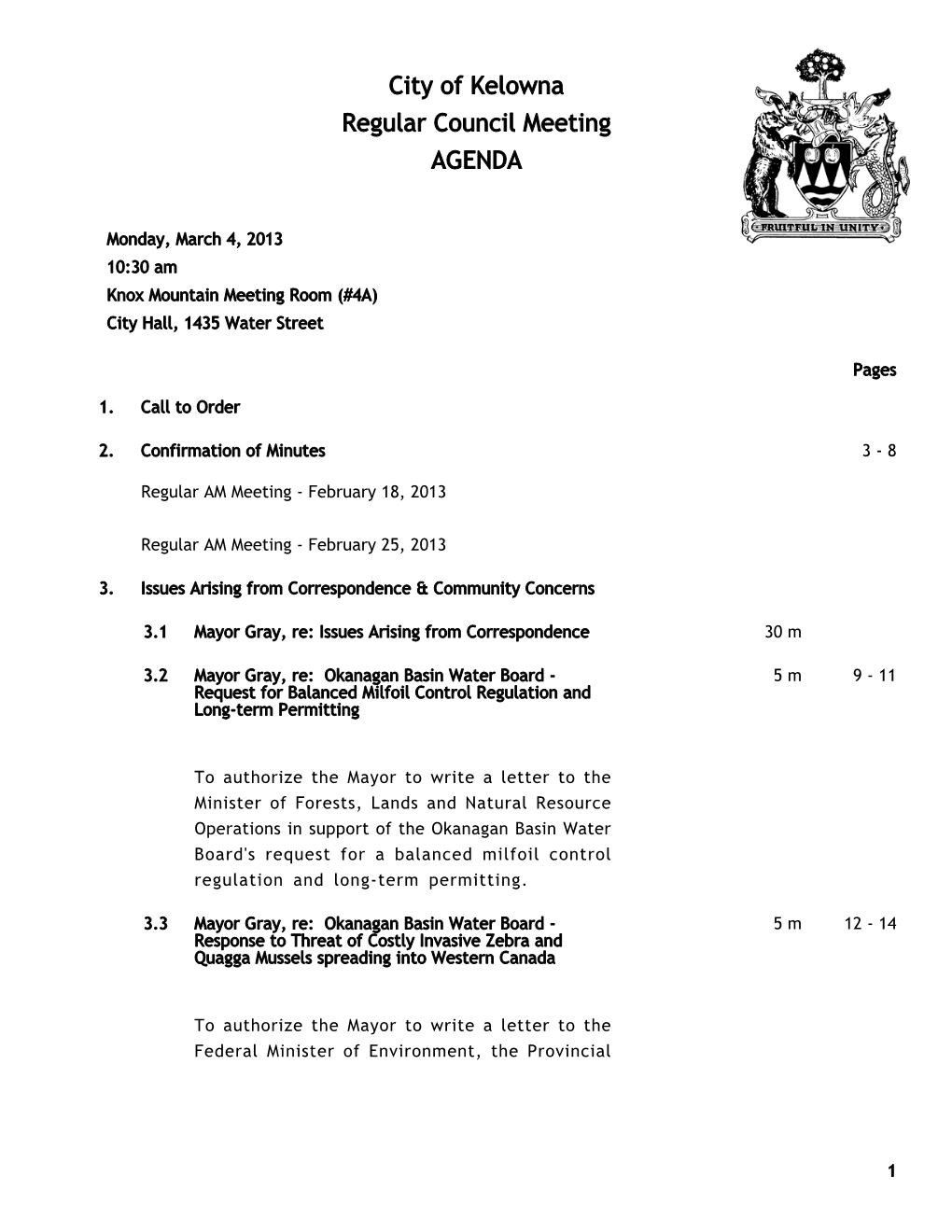 City of Kelowna Regular Council Meeting AGENDA