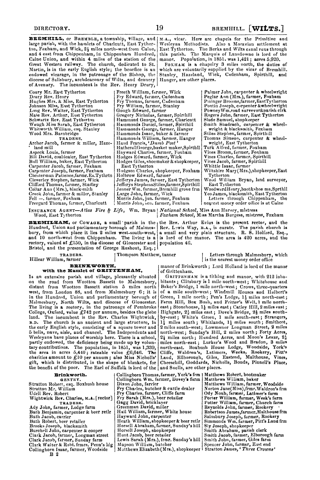 DIRECTORY. BREMHILL. [Witts.] BKEMHILL, Or BREMBLE, A