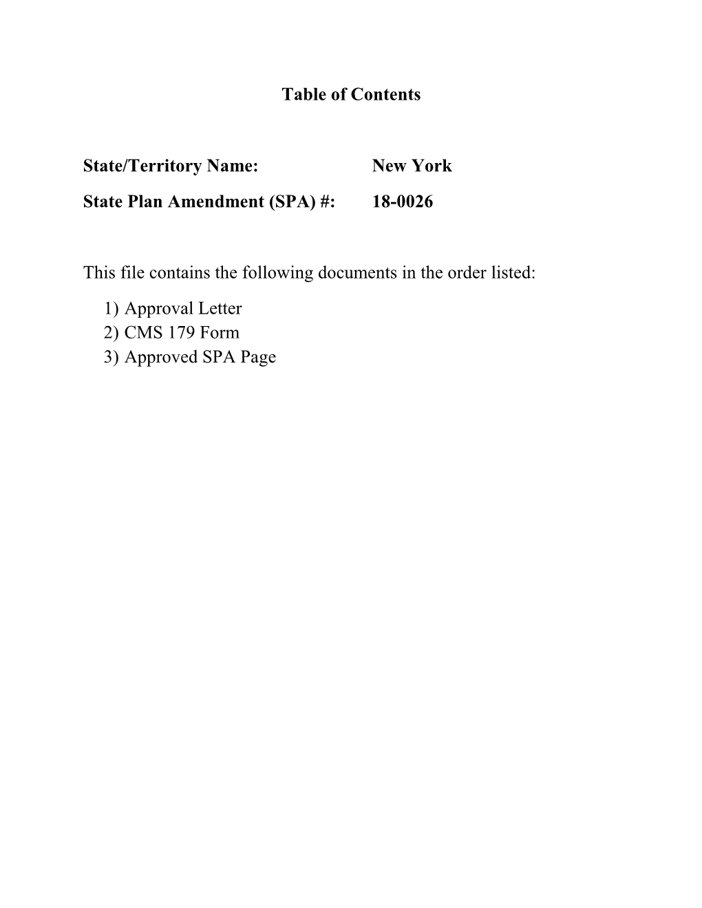 Table of Contents State/Territory Name: New York State Plan