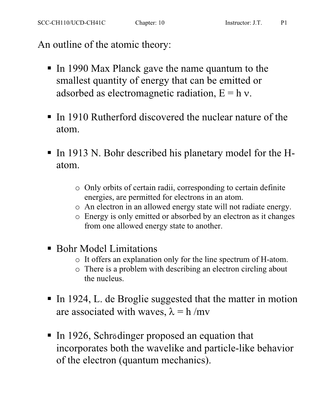 An Outline of the Atomic Theory