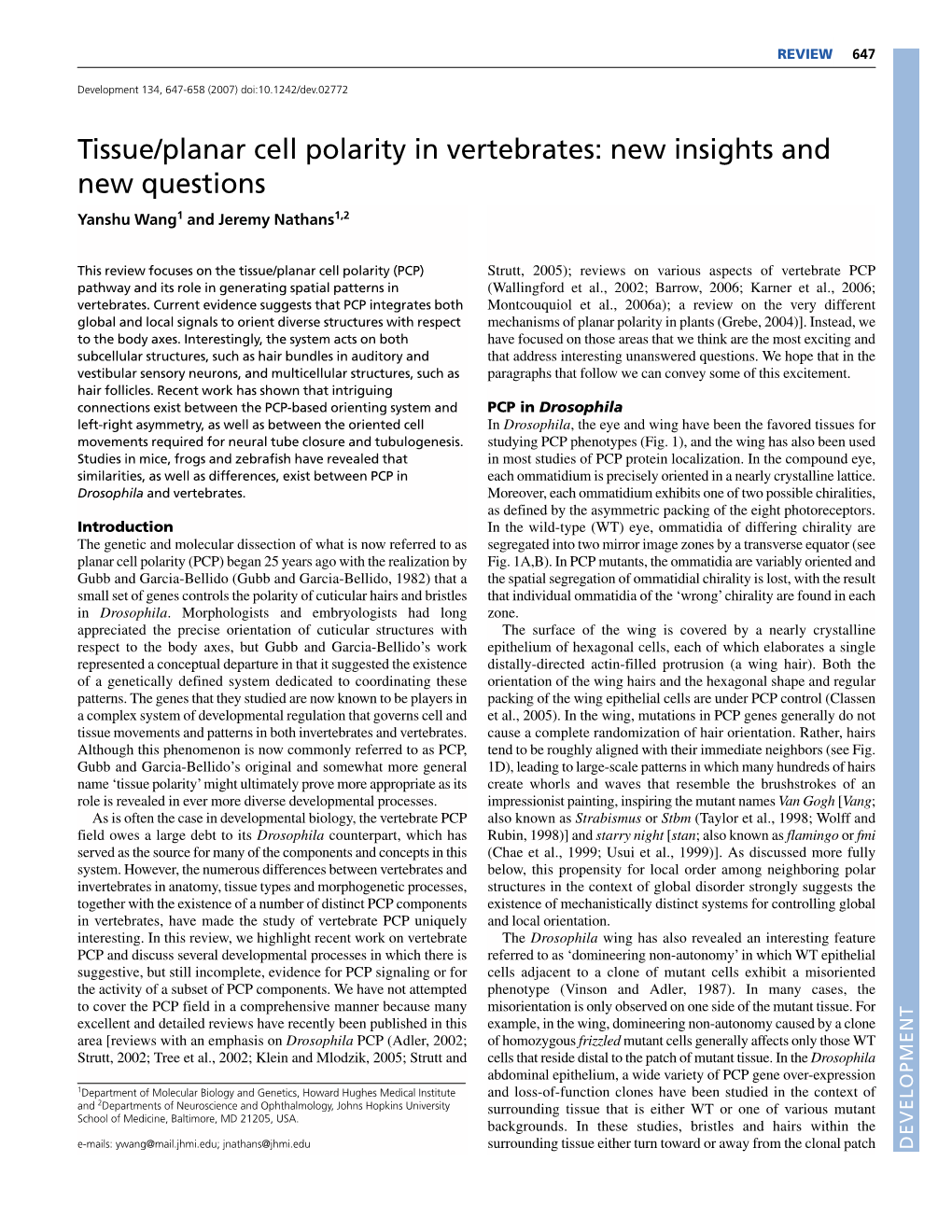 Tissue/Planar Cell Polarity in Vertebrates