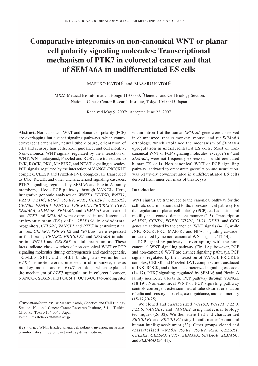 Comparative Integromics on Non-Canonical WNT Or Planar Cell