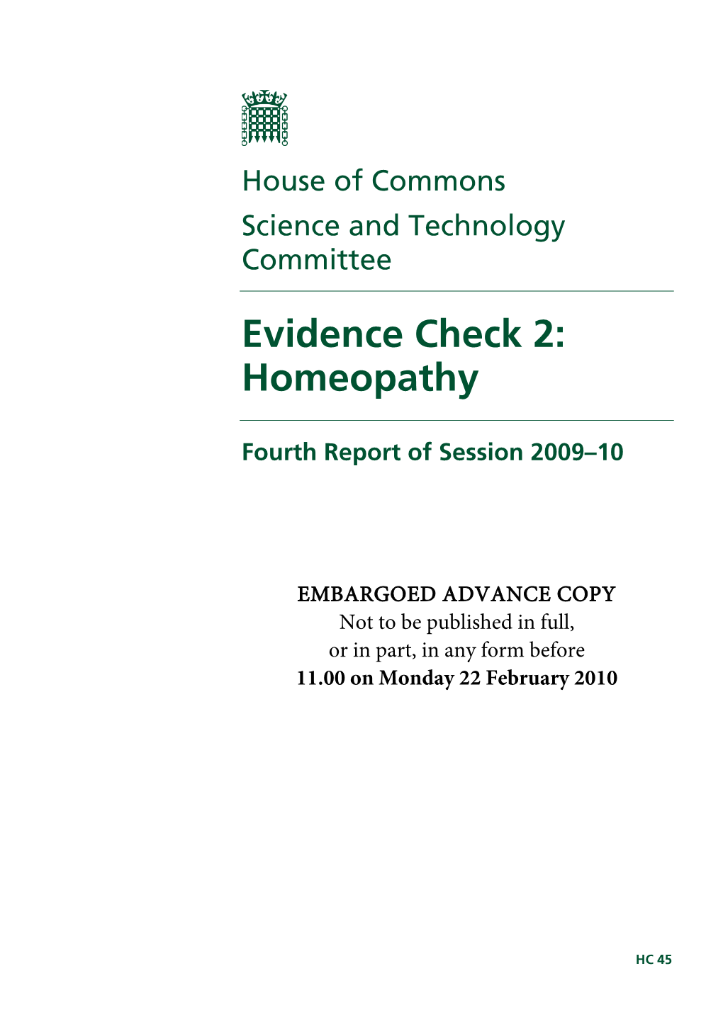 'Evidence Check 2: Homeopathy' Report