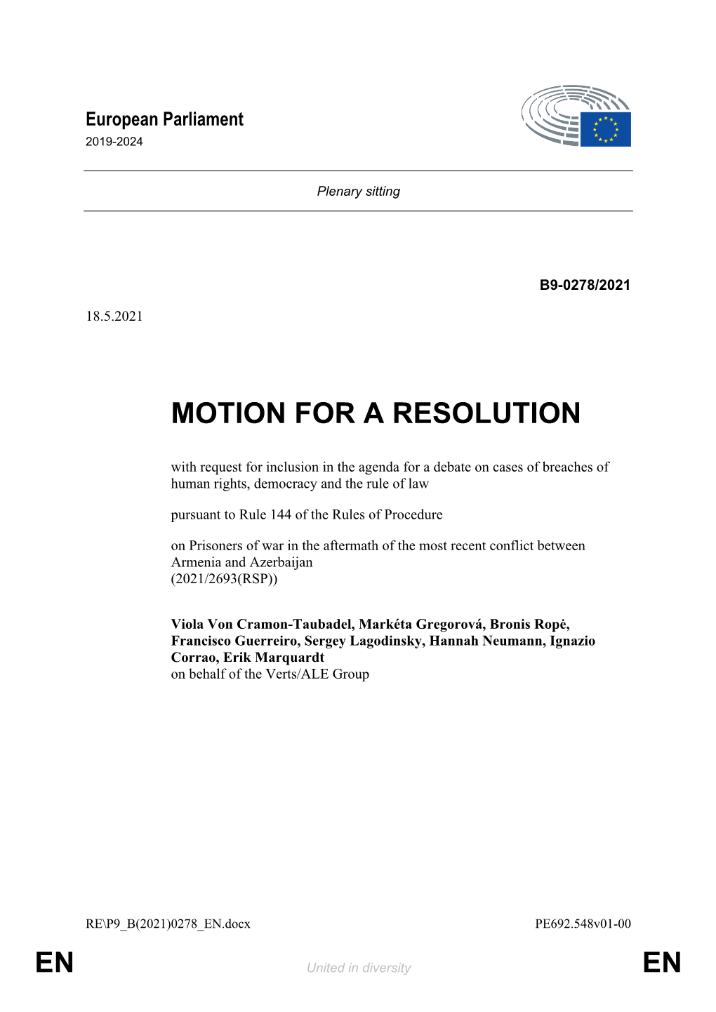 En En Motion for a Resolution