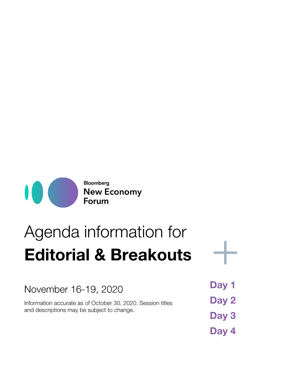 Agenda Information for Editorial & Breakouts