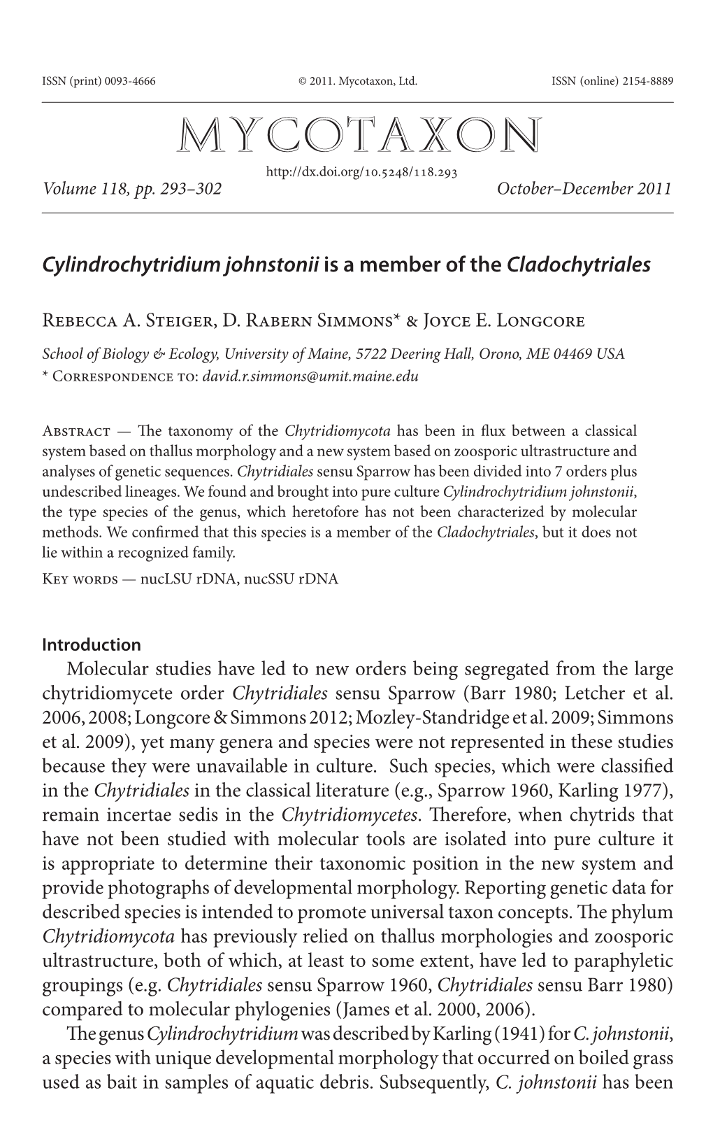 <I>Cylindrochytridium Johnstonii</I>