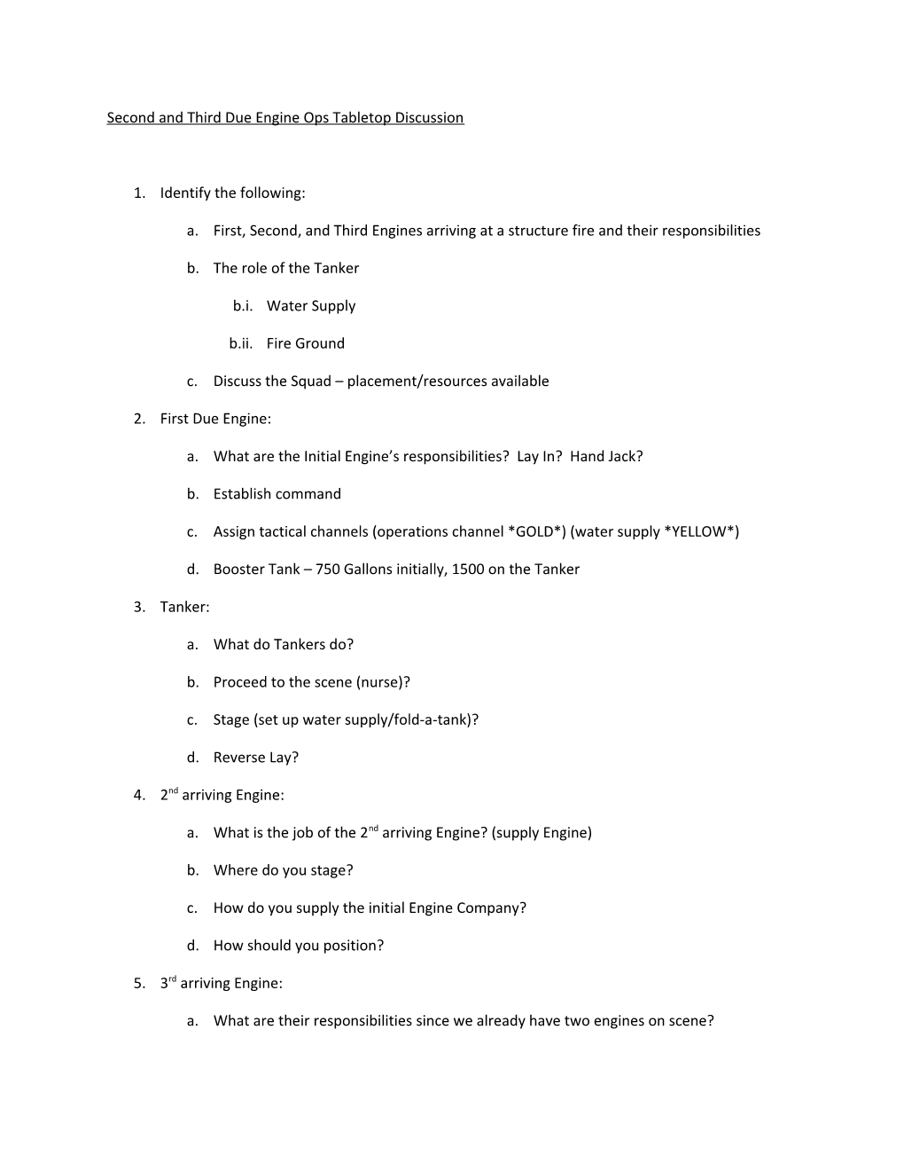 Second and Third Due Engine Ops Tabletop Discussion