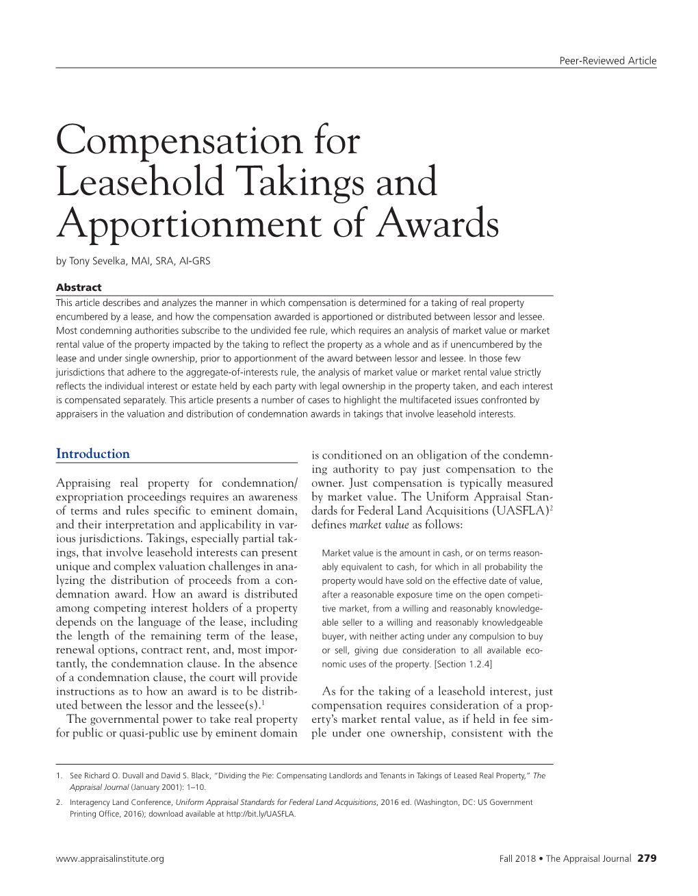 Compensation for Leasehold Takings and Apportionment of Awards by Tony Sevelka, MAI, SRA, AI-GRS