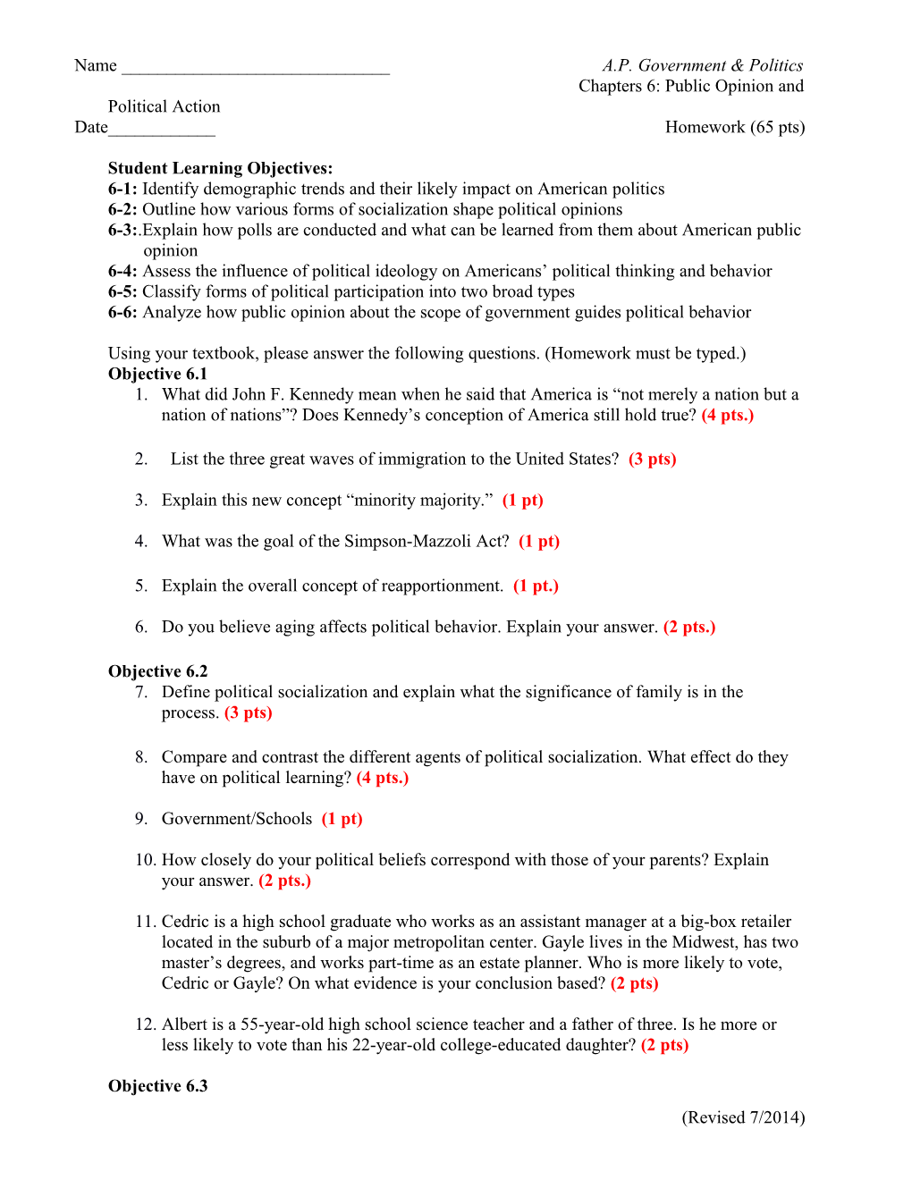 Student Learning Objectives