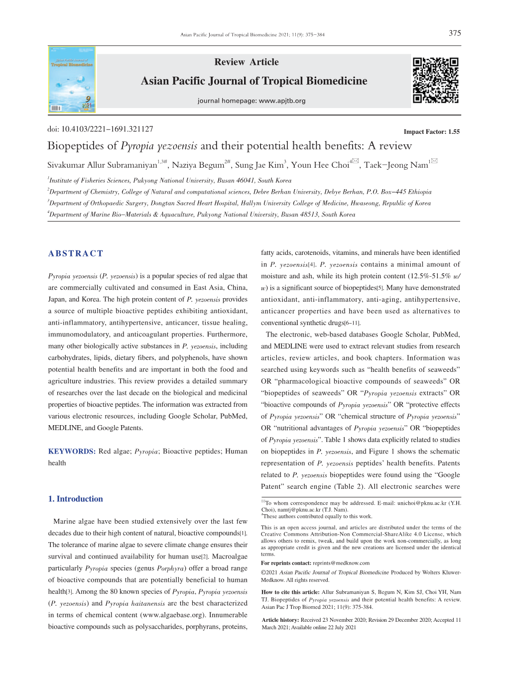 Biopeptides of Pyropia Yezoensis And