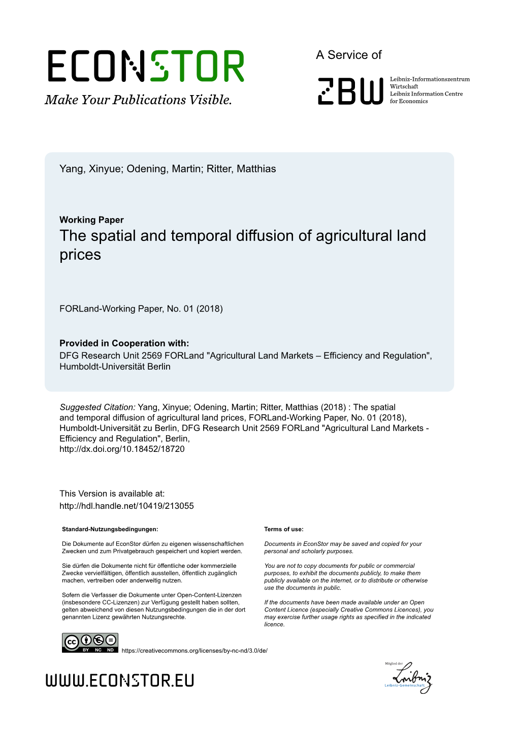 The Spatial and Temporal Diffusion of Agricultural Land Prices