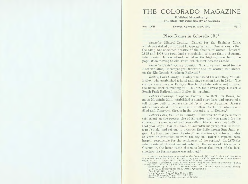 THE COLORADO MAGAZINE Published Bi-Monthly by the State Historical Society of Colorado