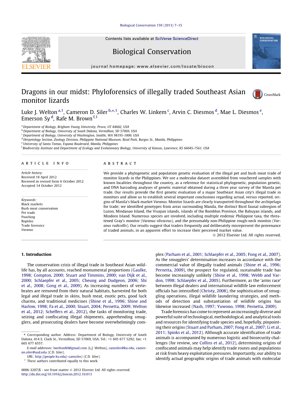 Phyloforensics of Illegally Traded Southeast Asian Monitor Lizards ⇑ Luke J