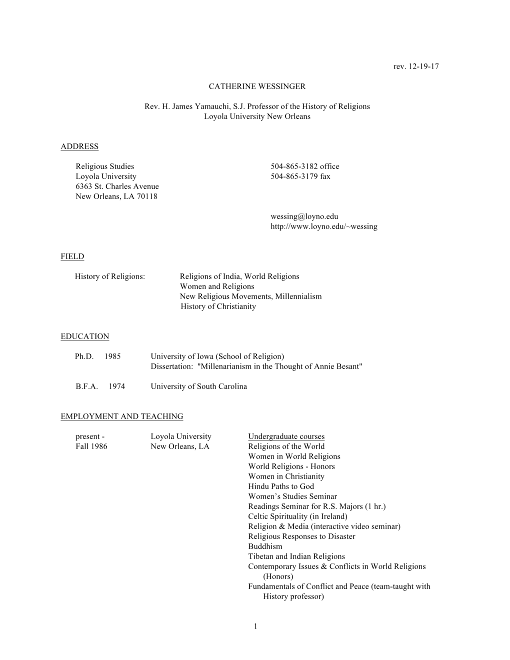 1 Rev. 12-19-17 CATHERINE WESSINGER Rev. H. James