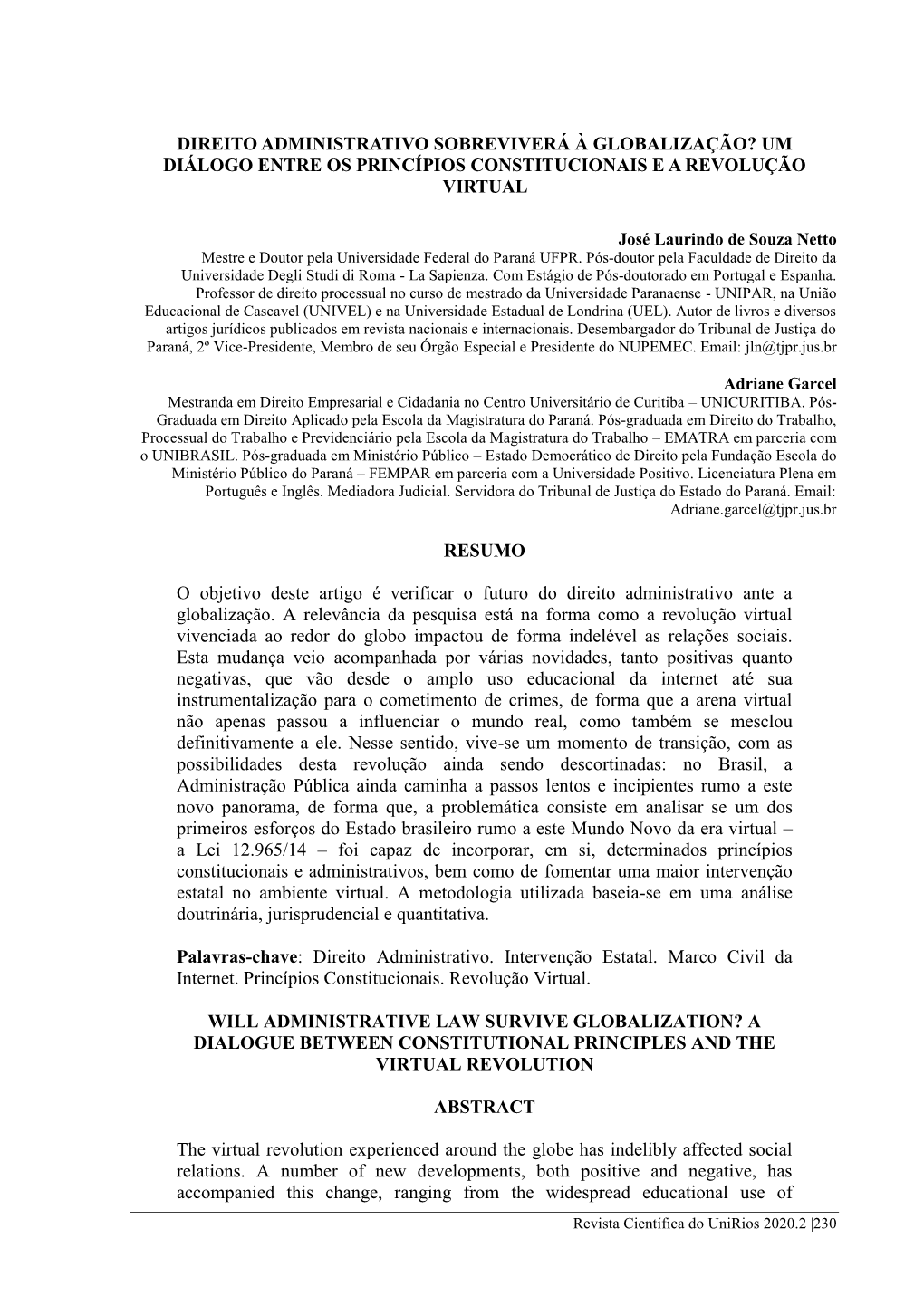 Direito Administrativo Sobreviverá À Globalização? Um Diálogo Entre Os Princípios Constitucionais E a Revolução Virtual